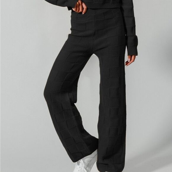 Women's Casual Textures Matching Outfit Set Top Pants Black sz Medium | Christma - Picture 3 of 4